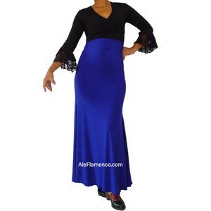 Royal Blue Practice flamenco dance skirt, high waisted maxi skirt